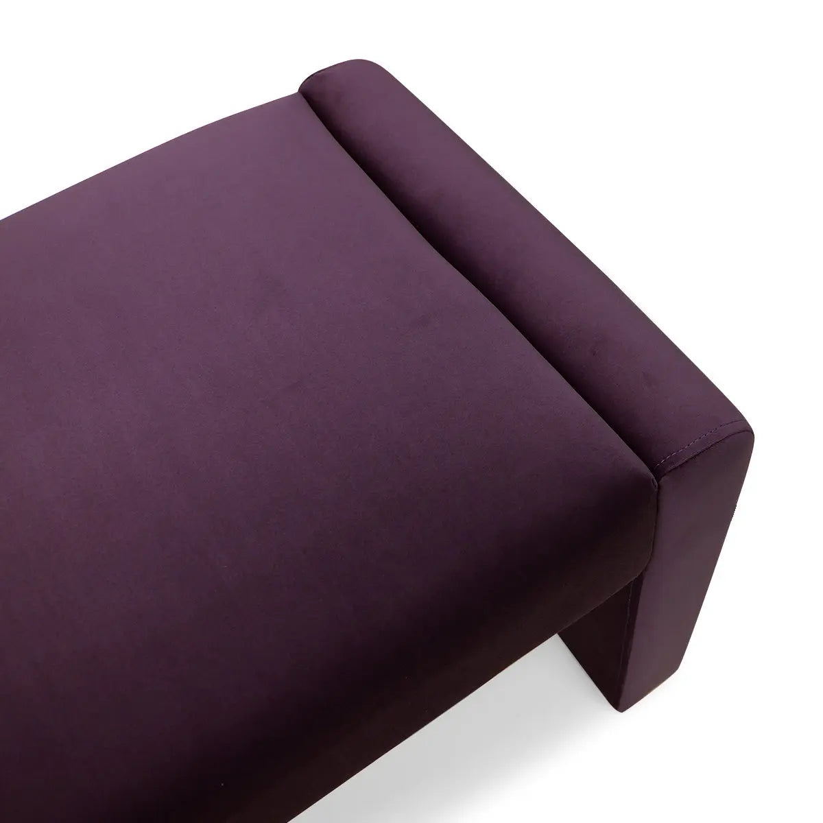 Kaia Modern Leather & Velvet Waterfall Bench in purple, contemporary design, no visible background.