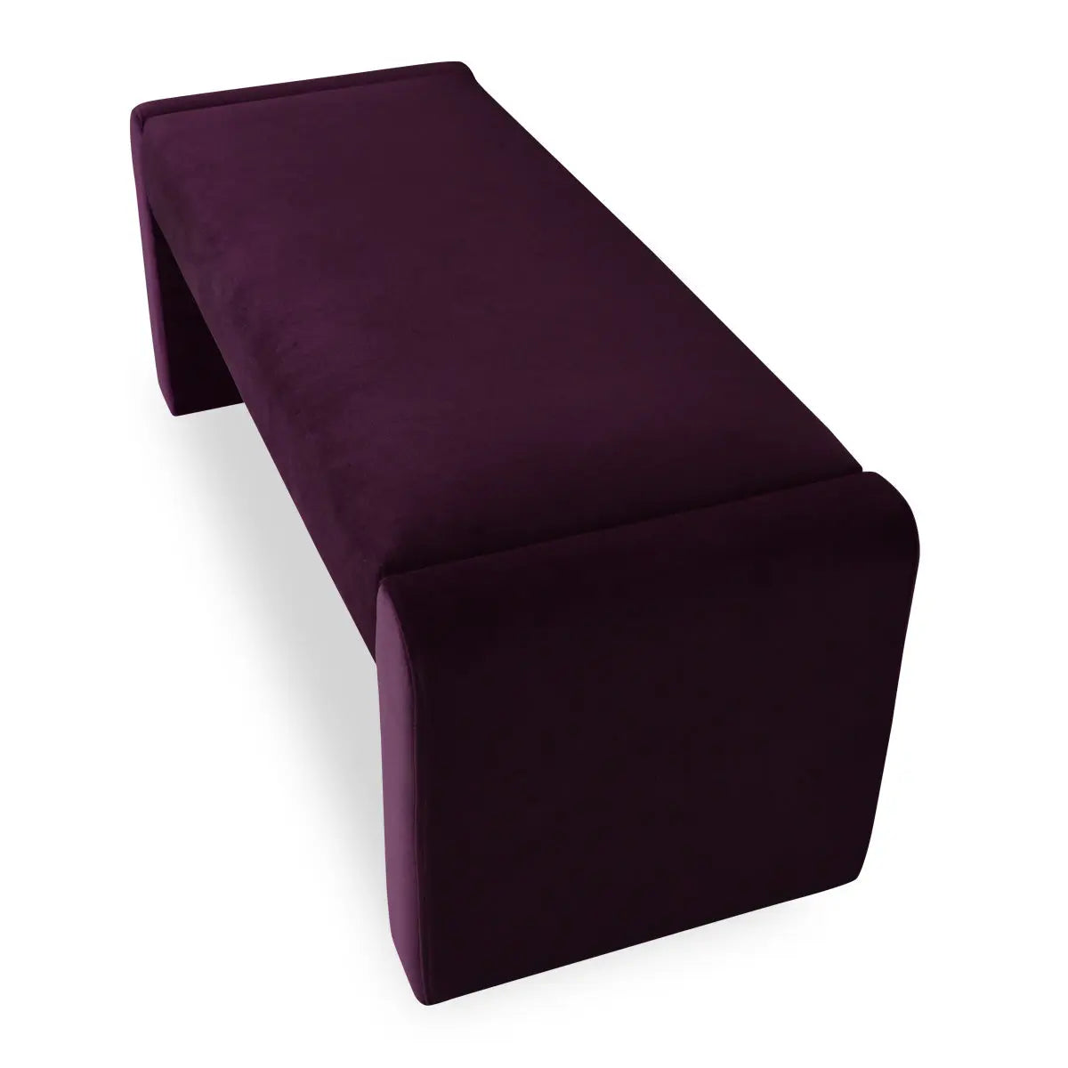 Kaia Modern Leather & Velvet Waterfall Bench in rich purple, versatile furniture piece for any room.