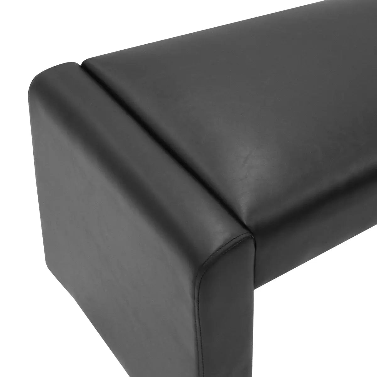 Kaia Modern Leather & Velvet Waterfall Bench, close-up detail, luxury seating design.