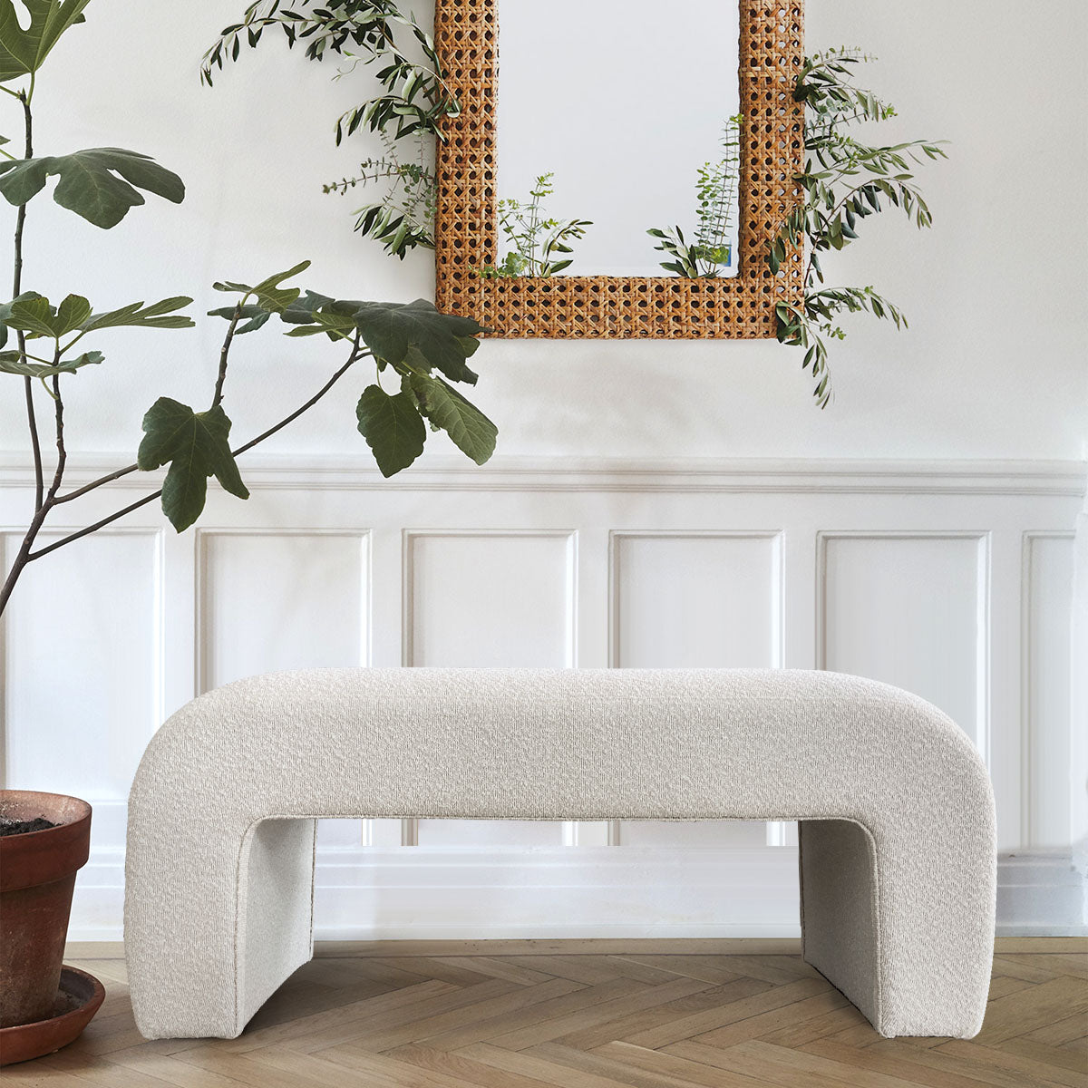 Lily 47" Modern Beige Boucle Waterfall Bench