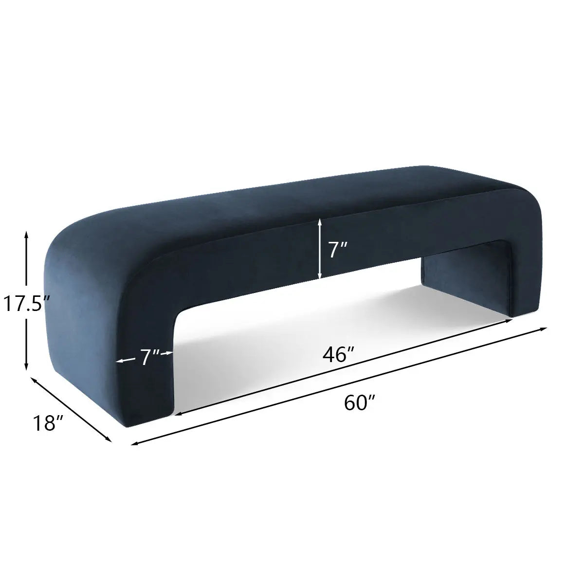 Lily Modern Velvet Accent Waterfall Bench with dimensions 60"x18"x17.5".