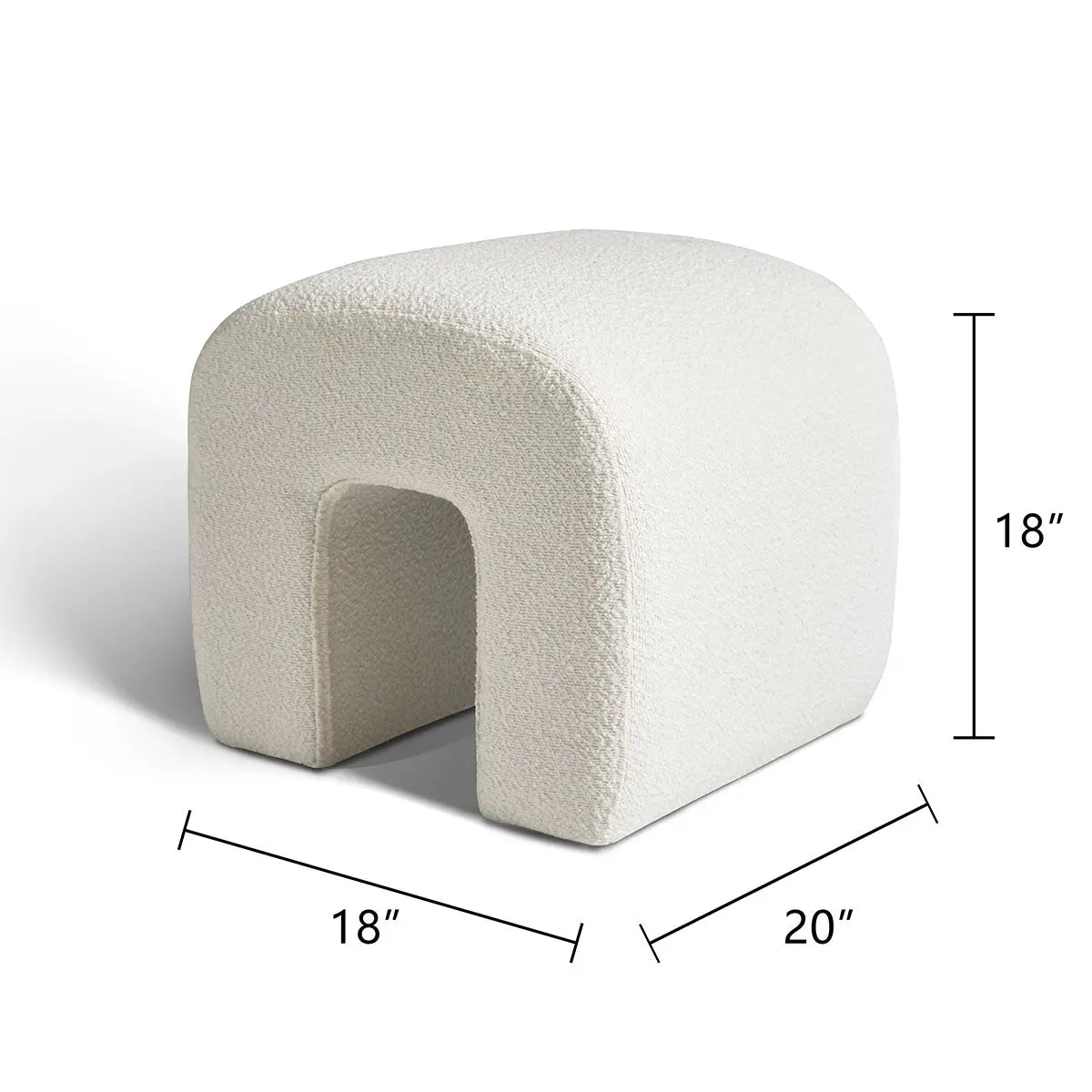 Lily Beige Boucle Upholstered Waterfall Ottoman, dimensions included, stylish accent for modern interiors.