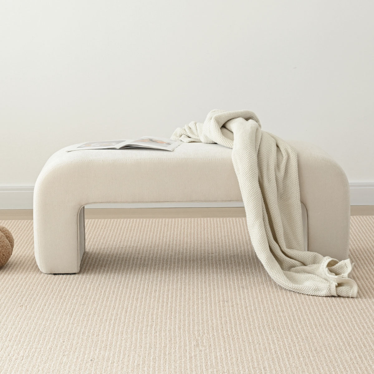 Lily 47" Modern Beige Boucle Waterfall Bench