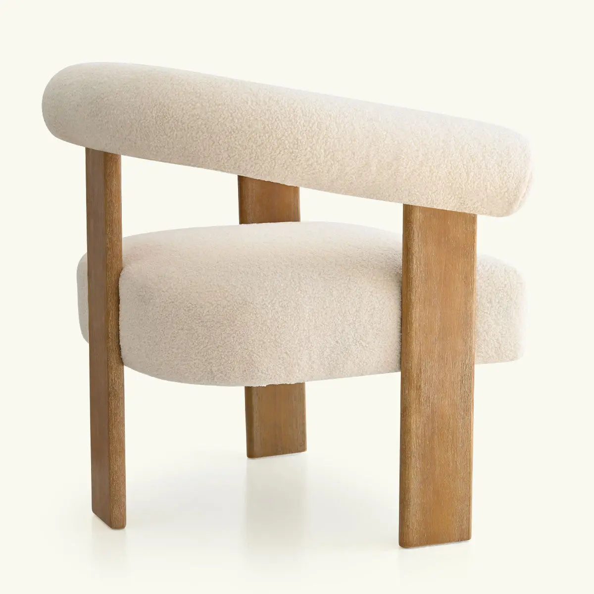 Maye Beige Boucle chair with arms, wood legs, modern living room furniture, upholstered design.