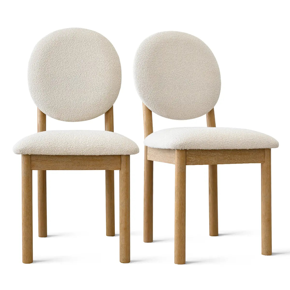 Maye Boucle Beige Dining Chair set with wooden legs, upholstered in boucle fabric, featuring modern design.