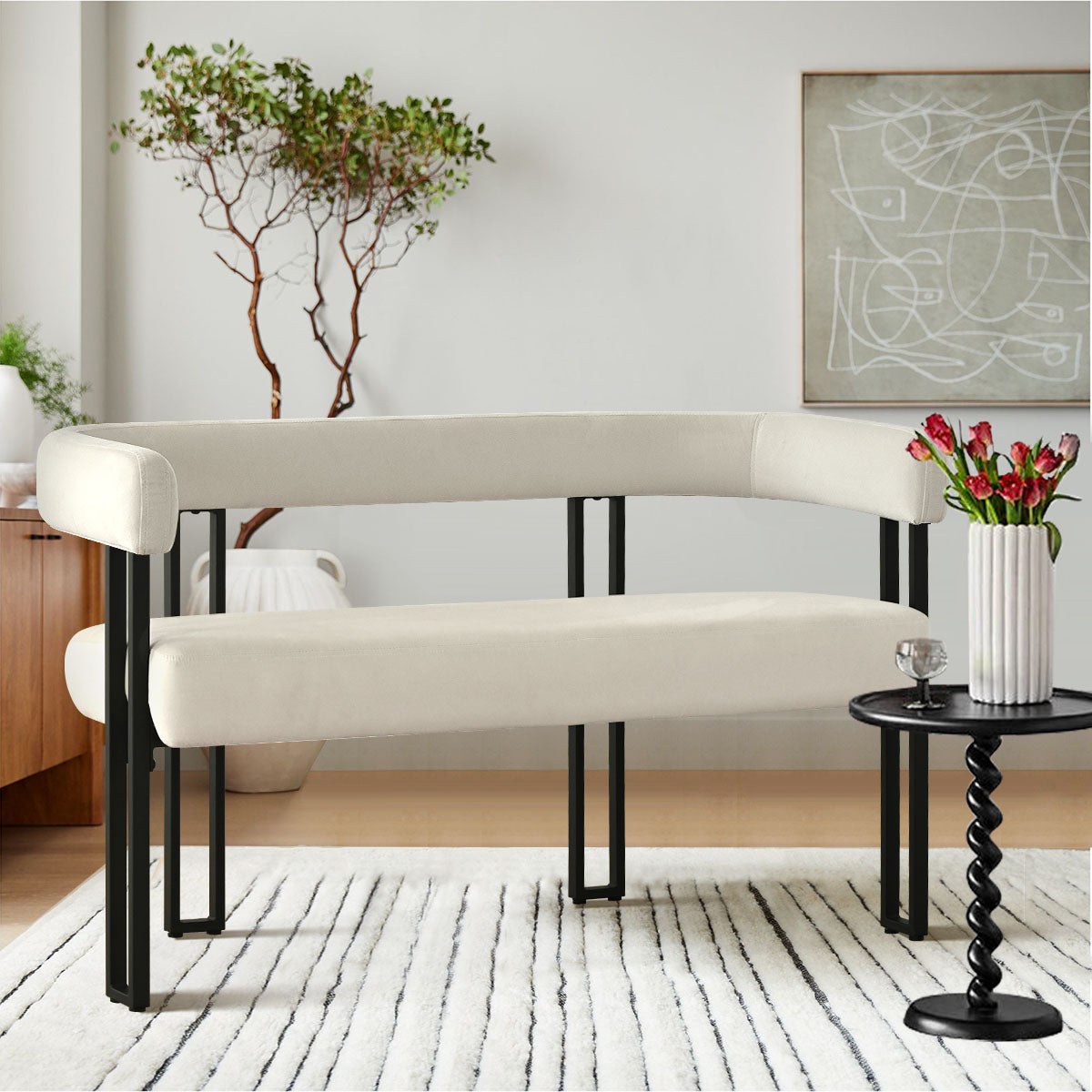 Mia 48.5" Modern Velvet Bench