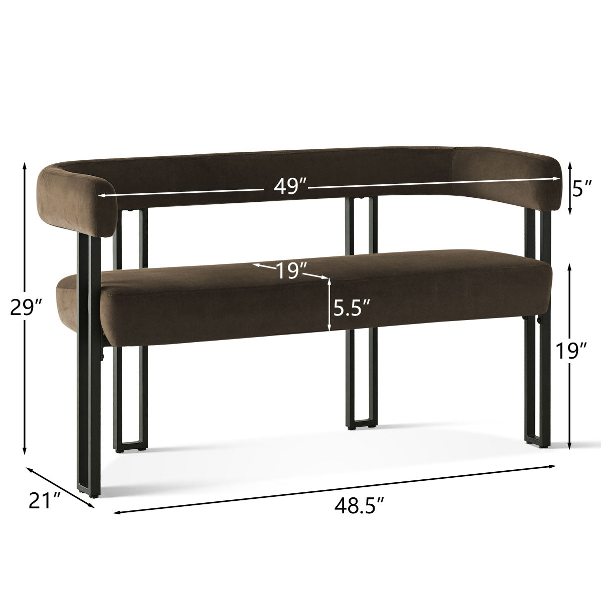 Mia 48.5" Modern Velvet Bench