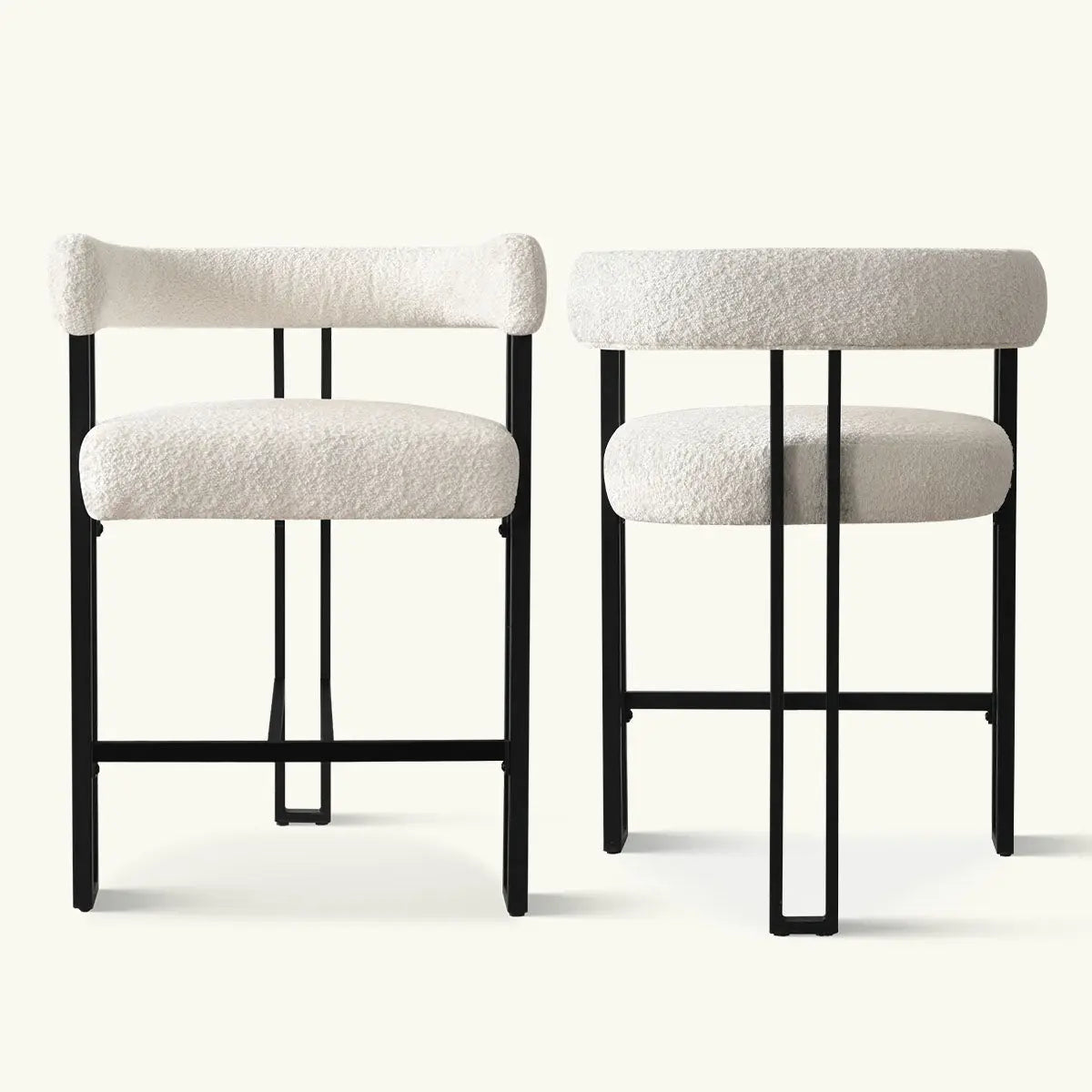 Mia Modern Beige Upholstered Counter Stool with Arms, minimalist design, black legs, contemporary seating.