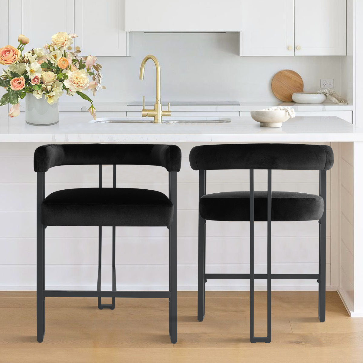 Mia 24" Modern Velvet Accent Counter Stool (Set of 2)