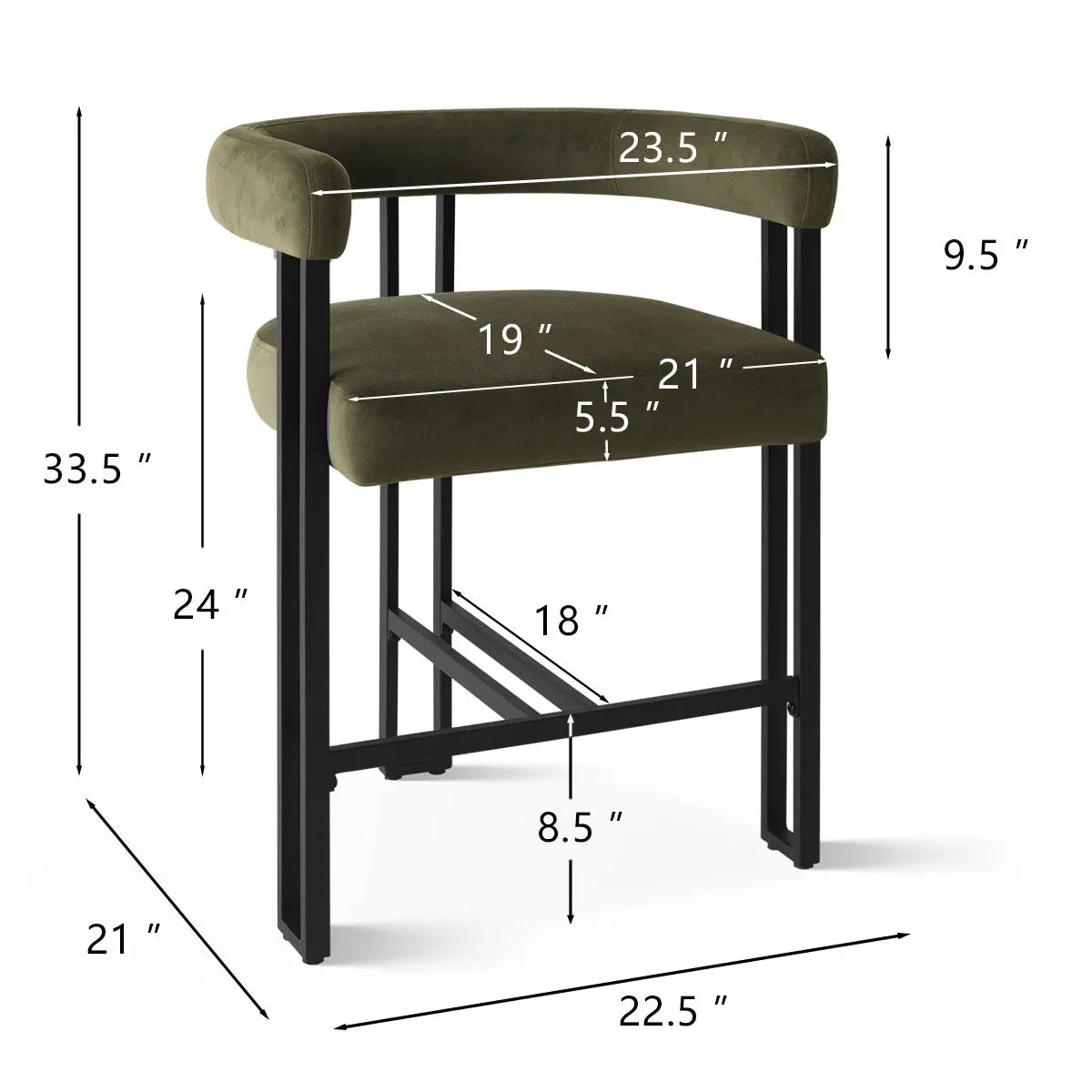 Mia Modern Velvet Accent Counter Stool dimensions; sleek velvet design with sturdy black frame.