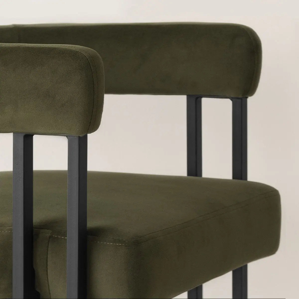 Olive velvet counter stool with metal legs, Mia Modern style, ideal for contemporary kitchens or bars.