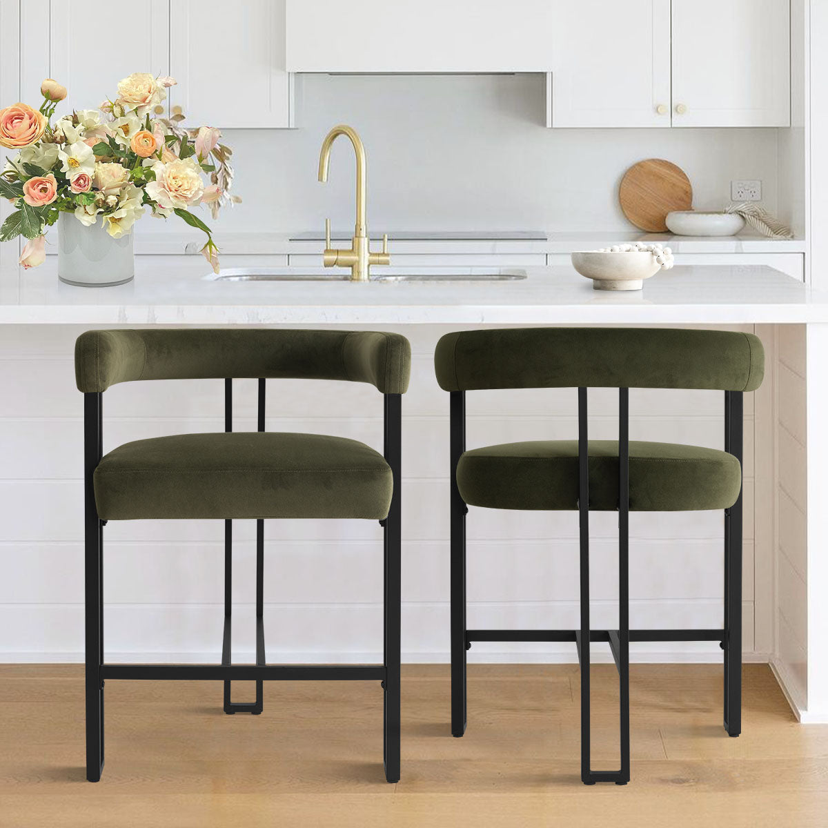 Mia 24" Modern Velvet Accent Counter Stool (Set of 2)