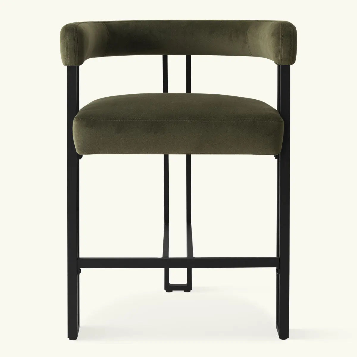 Mia Modern Velvet Accent Counter Stool with black metal frame, green velvet upholstery, minimalist design.