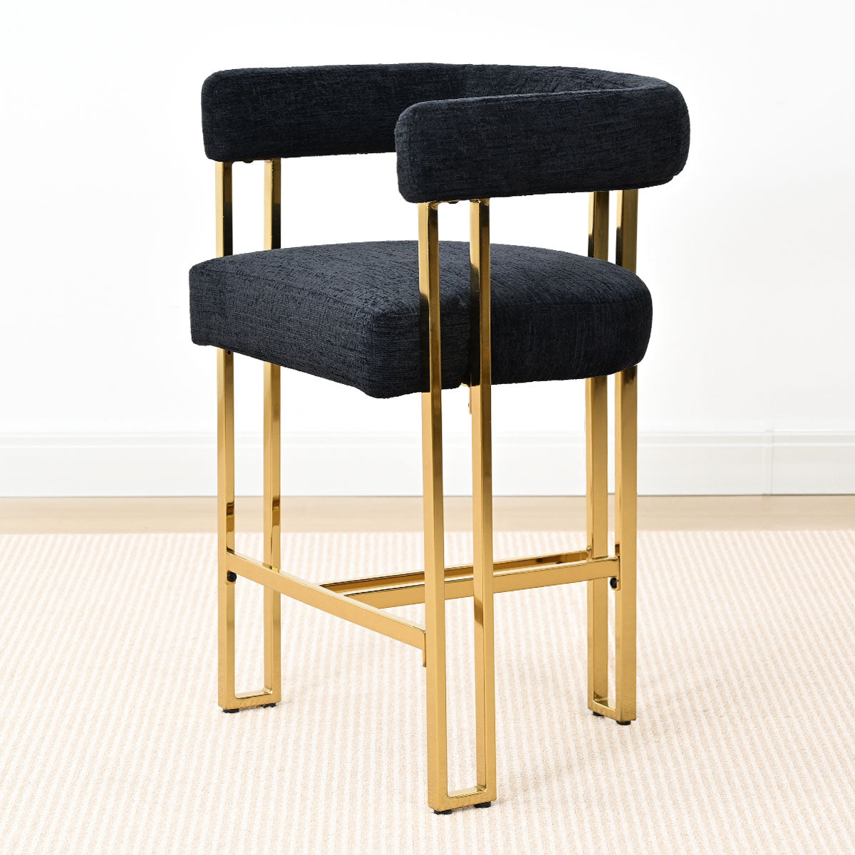 Mia 24" Modern Gold Chenille Counter Stool with Arms (1-piece)