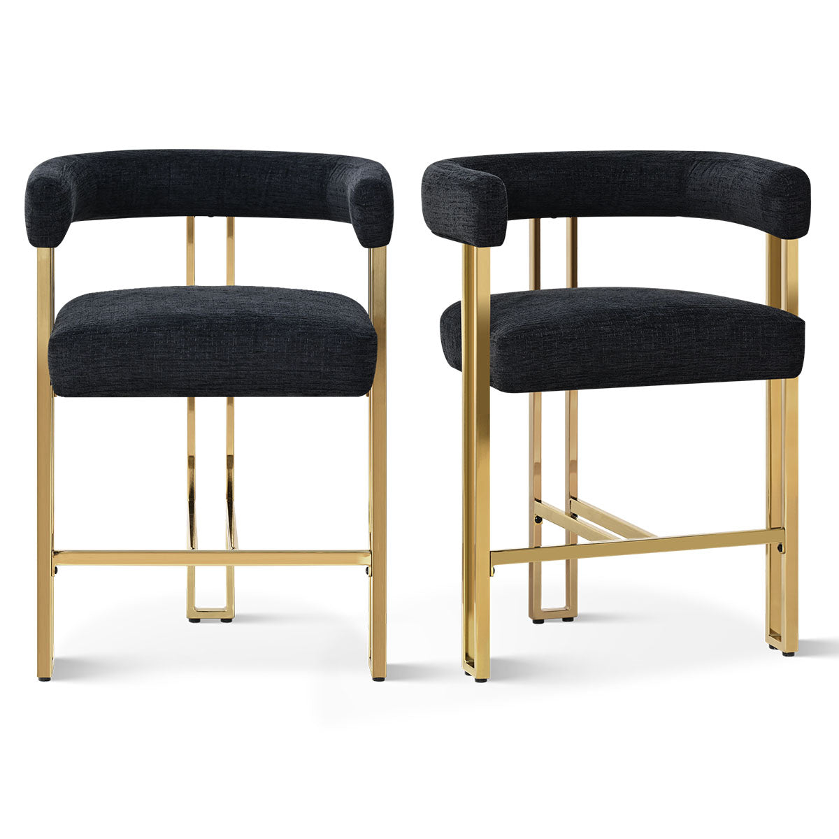 Mia 24" Modern Gold Chenille Counter Stool with Arms (Set of 2)