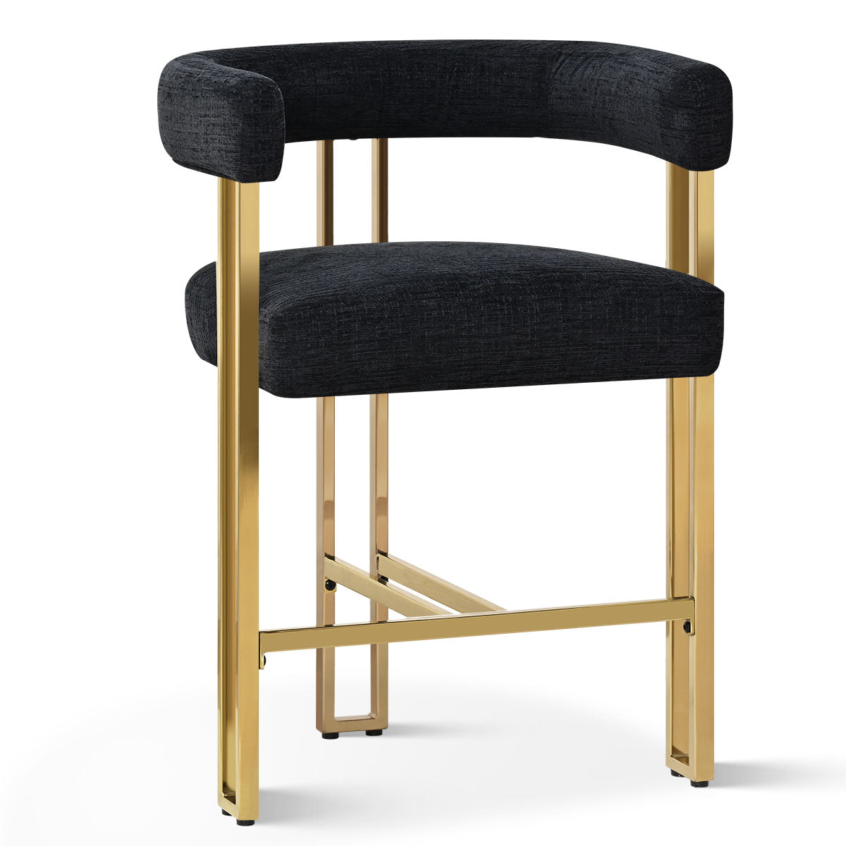 Mia 24" Modern Gold Chenille Counter Stool with Arms (Set of 2)