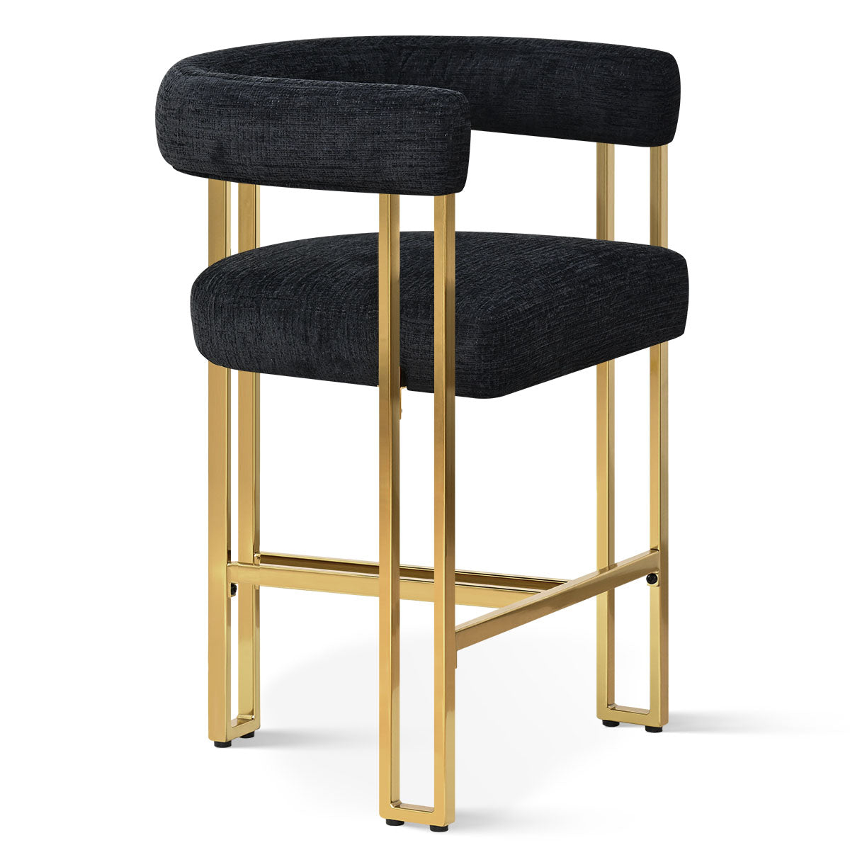 Mia 24" Modern Gold Chenille Counter Stool with Arms (Set of 2)