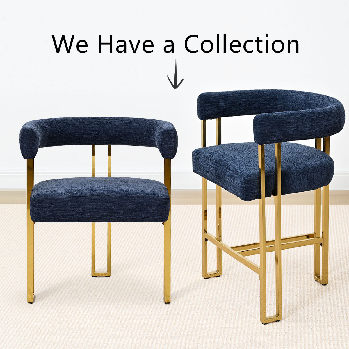 Mia 24" Modern Gold Chenille Counter Stool with Arms (Set of 2)