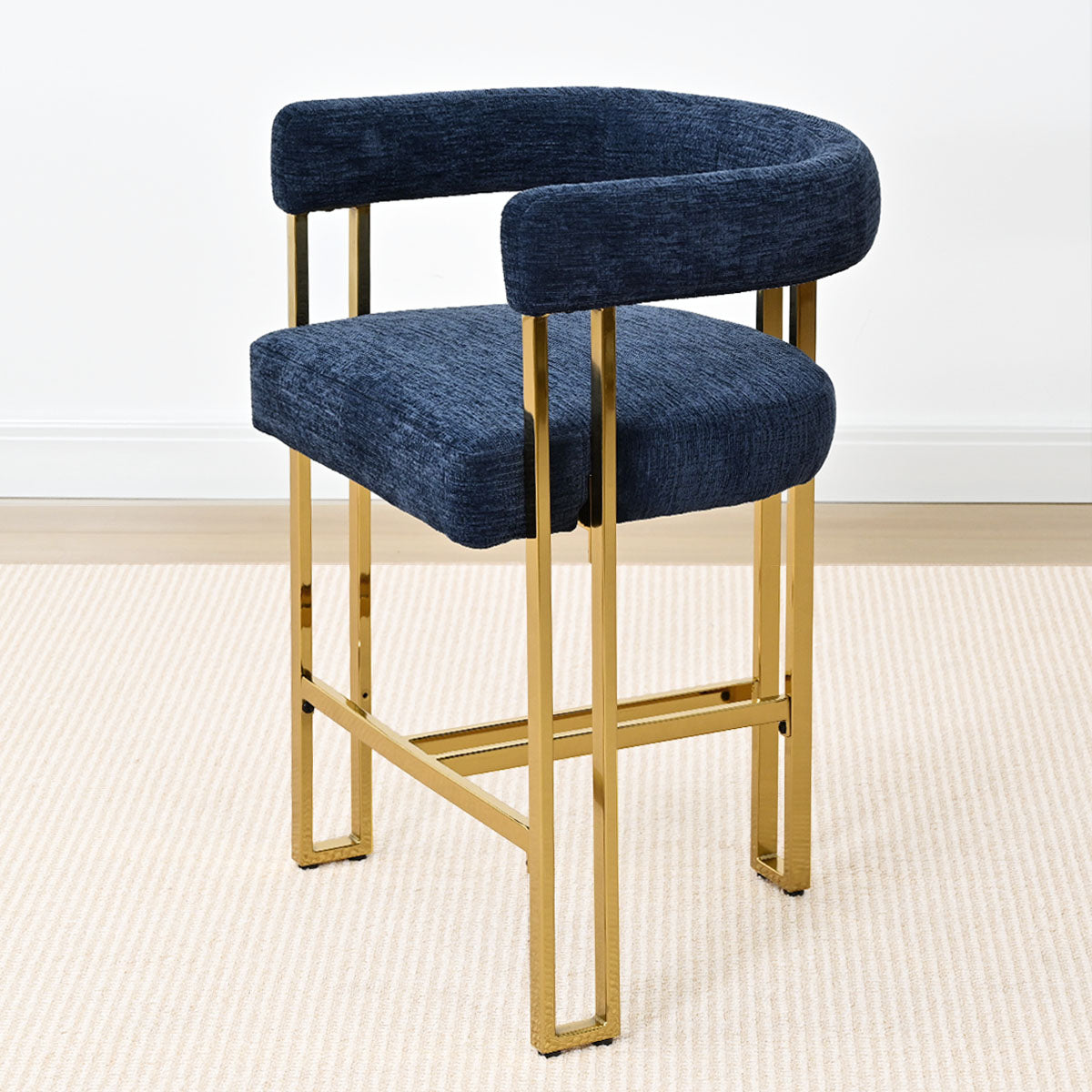 Mia 24" Modern Gold Chenille Counter Stool with Arms (1-piece)