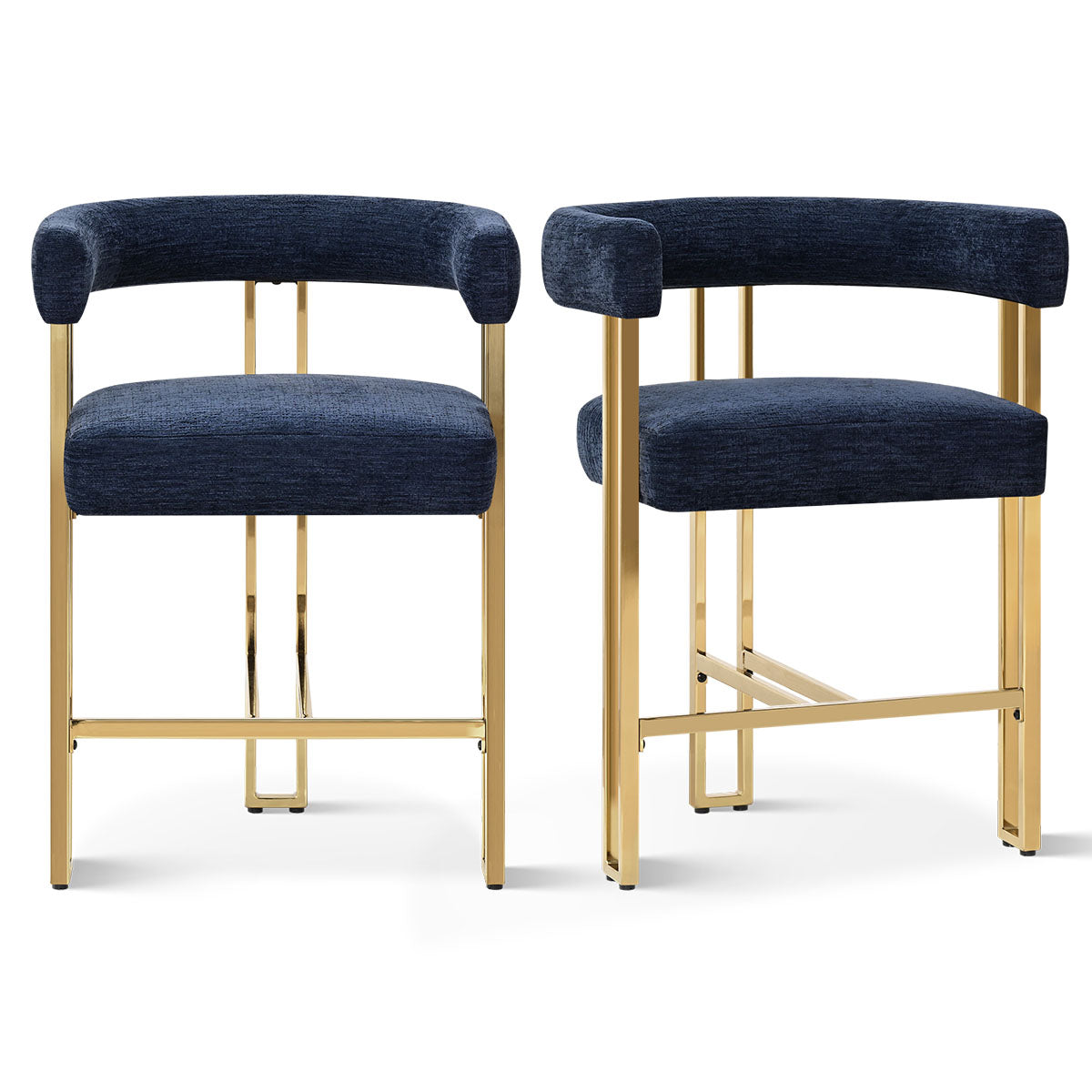 Mia 24" Modern Gold Chenille Counter Stool with Arms (Set of 2)