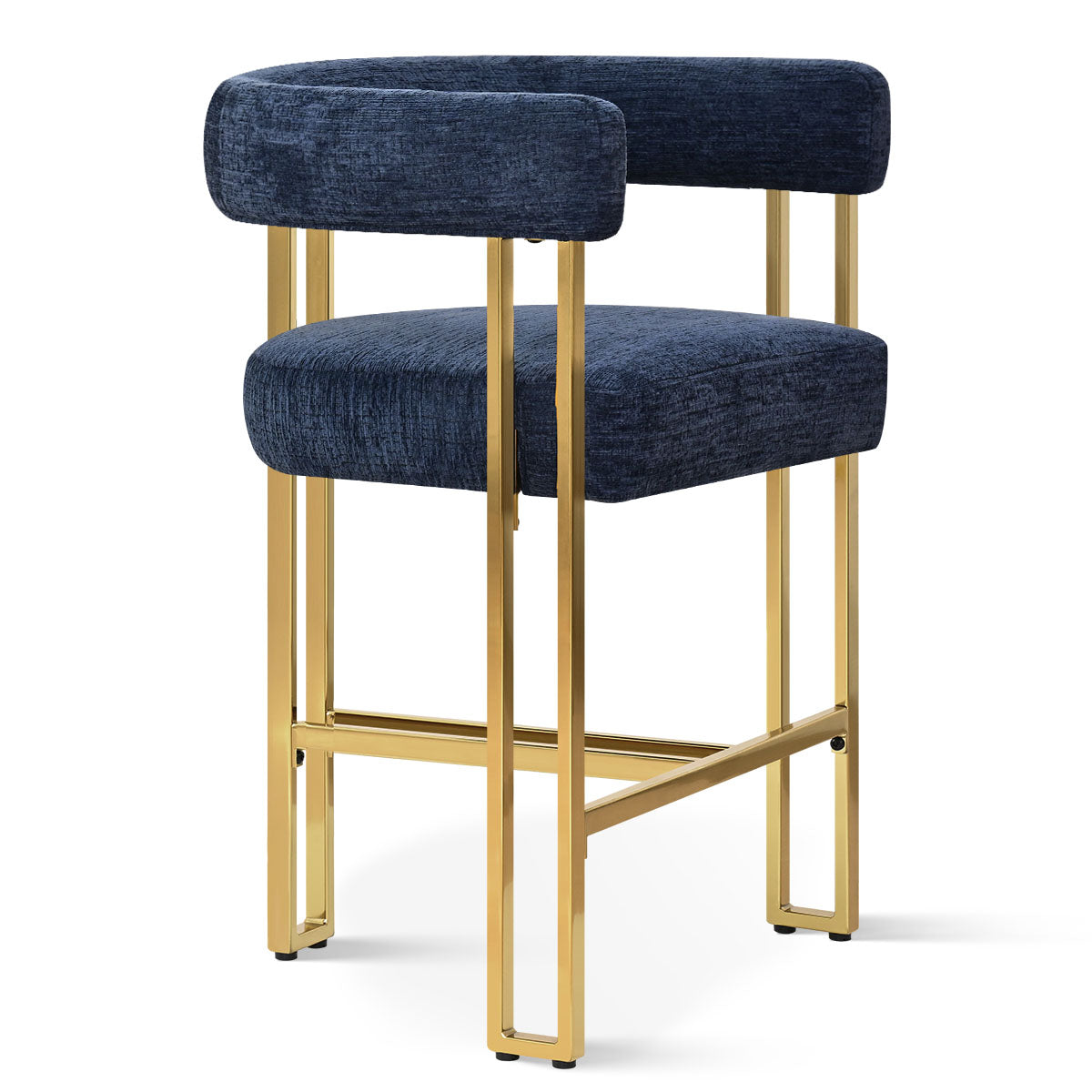 Mia 24" Modern Gold Chenille Counter Stool with Arms (Set of 2)