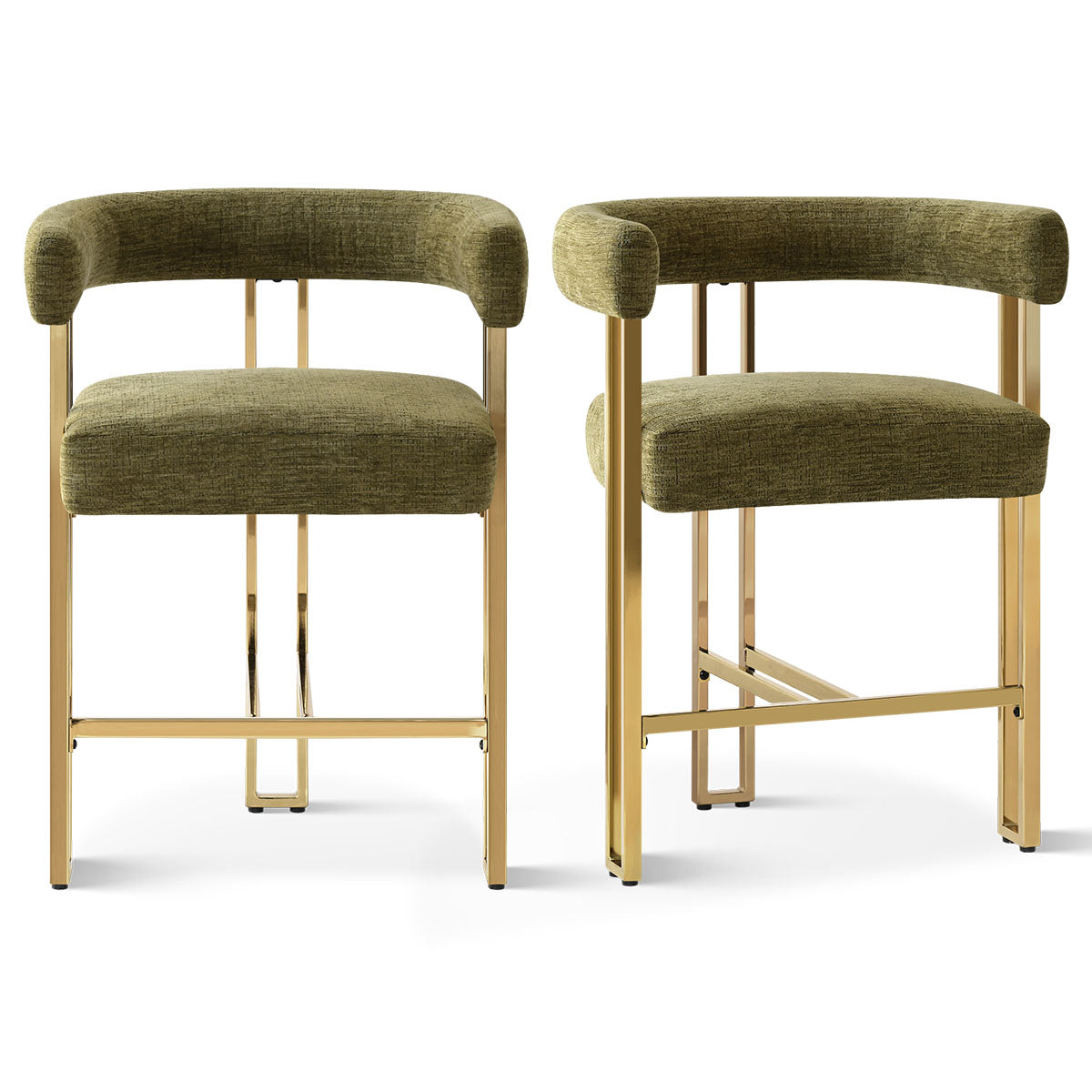 Mia 24" Modern Gold Chenille Counter Stool with Arms (Set of 2)