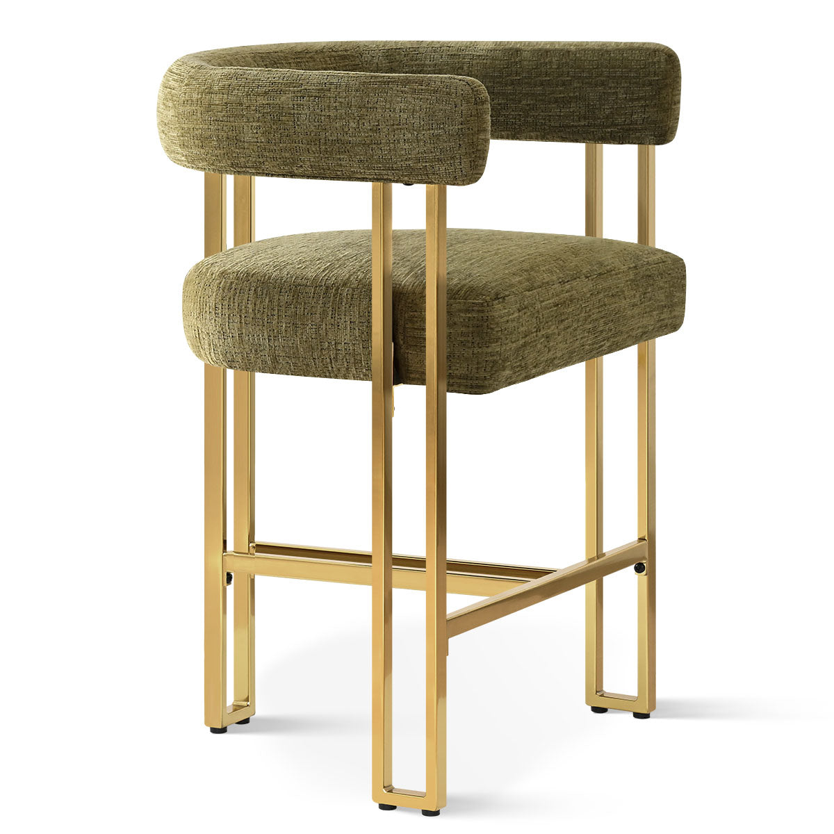 Mia 24" Modern Gold Chenille Counter Stool with Arms (Set of 2)