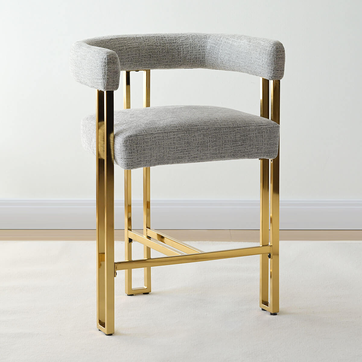 Mia 24" Modern Gold Chenille Counter Stool with Arms (1-piece)