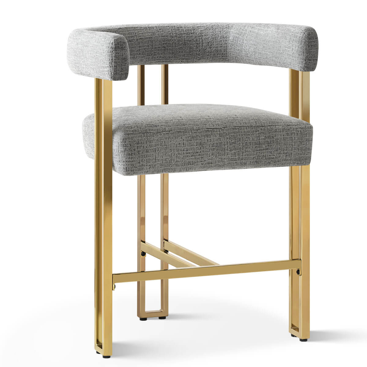 Mia 24" Modern Gold Chenille Counter Stool with Arms (Set of 2)