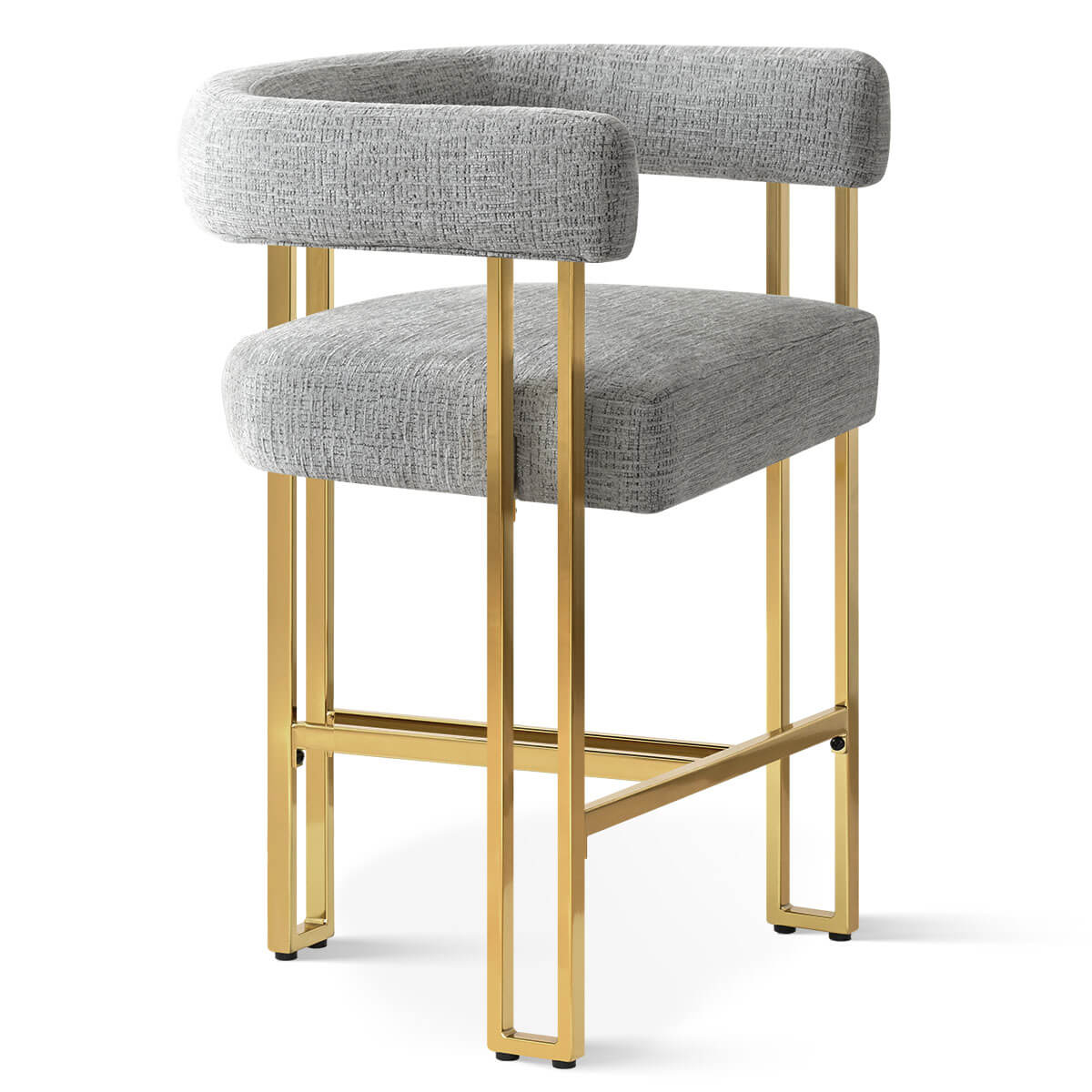 Mia 24" Modern Gold Chenille Counter Stool with Arms (Set of 2)