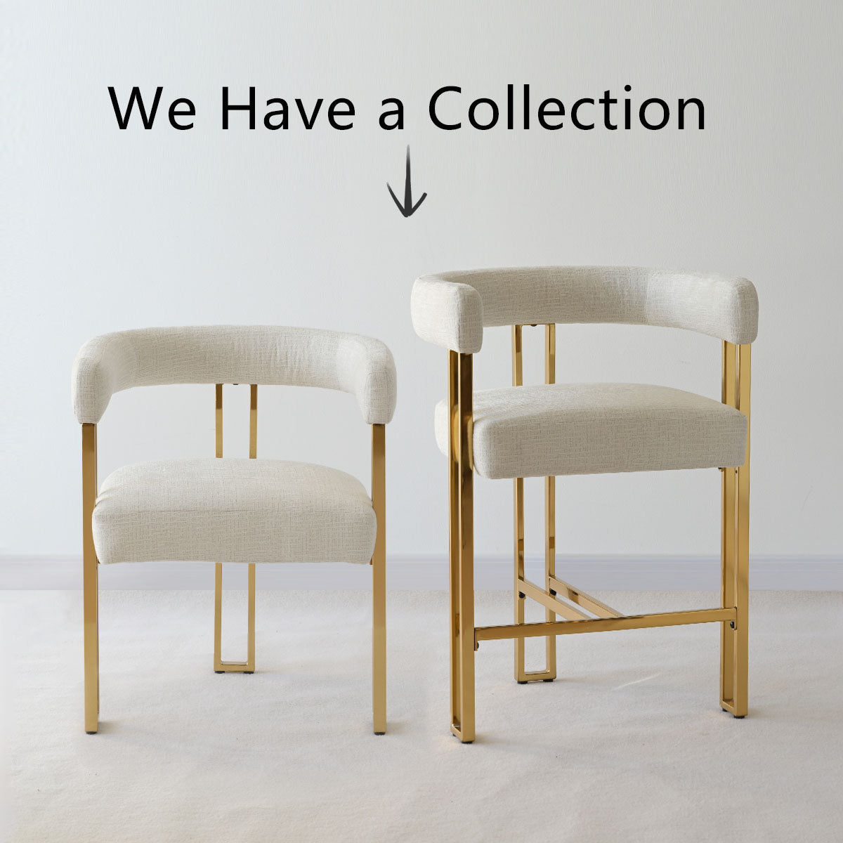 Mia 24" Modern Gold Chenille Counter Stool with Arms (Set of 2)