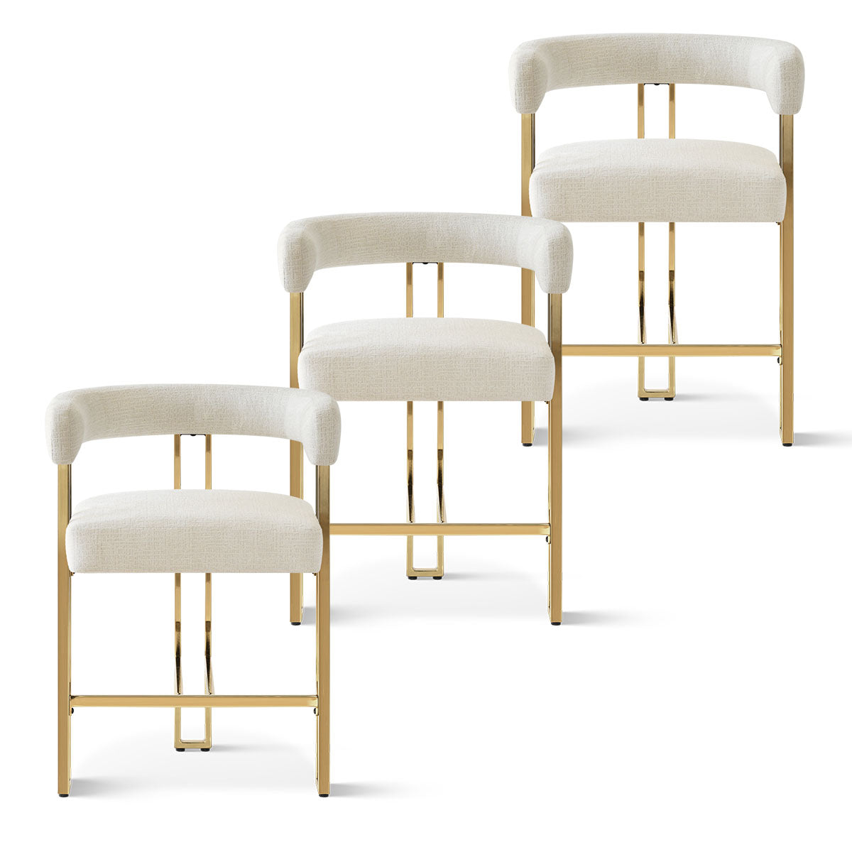 Mia 24" Modern Gold Chenille Counter Stool with Arms (Set of 3)