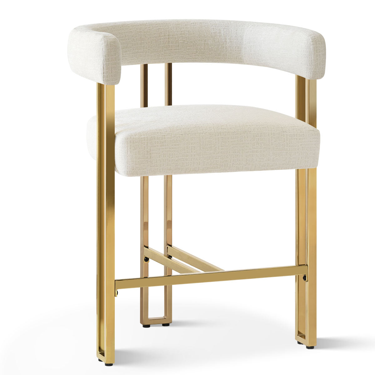 Mia 24" Modern Gold Chenille Counter Stool with Arms (Set of 2)