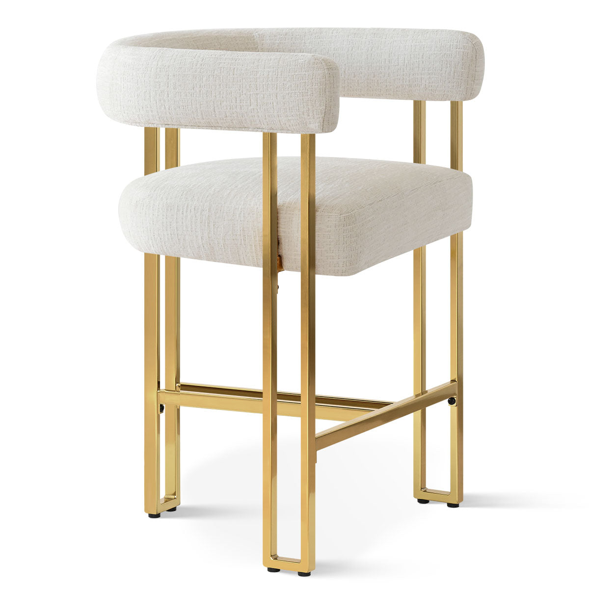 Mia 24" Modern Gold Chenille Counter Stool with Arms (Set of 2)