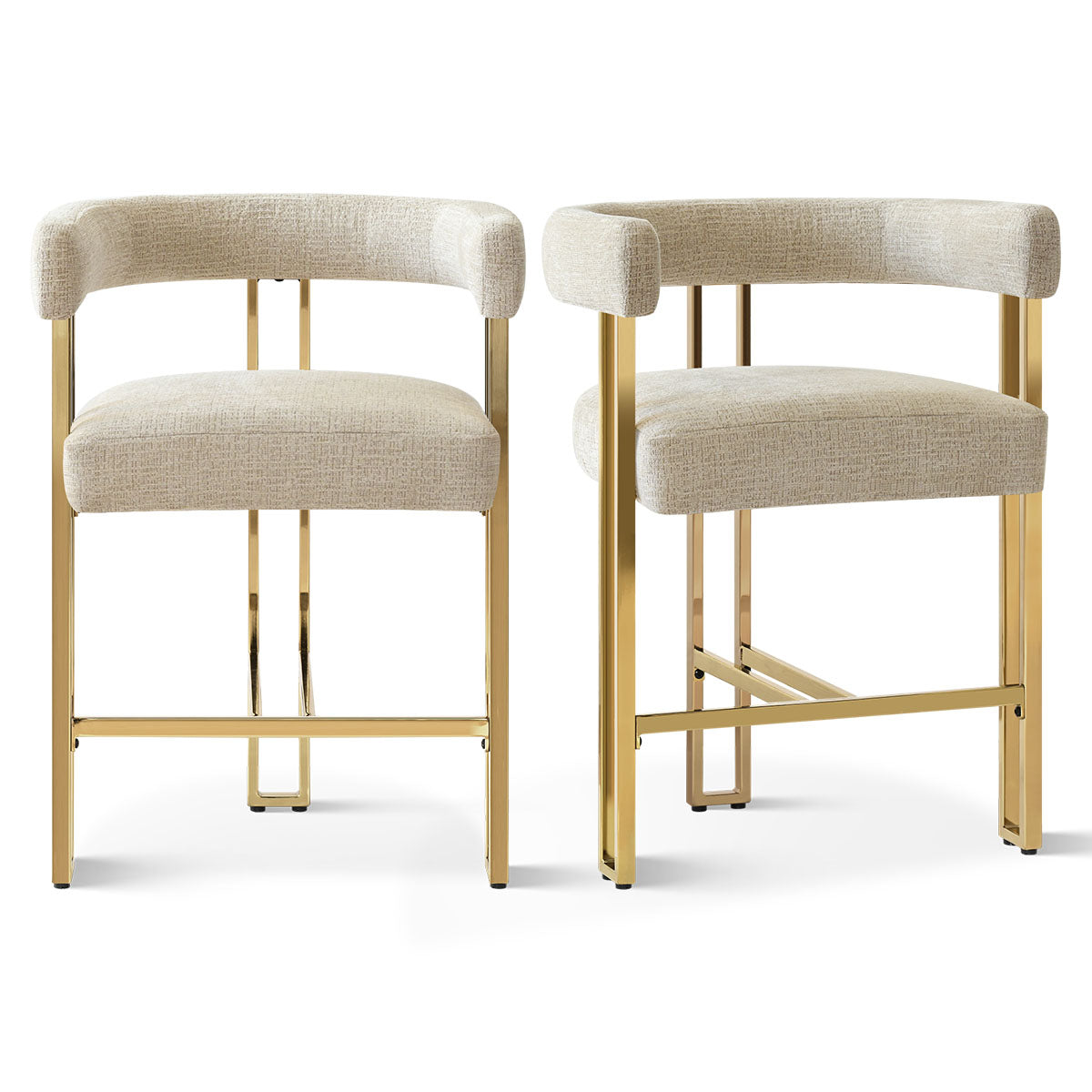 Mia 24" Modern Gold Chenille Counter Stool with Arms (Set of 2)