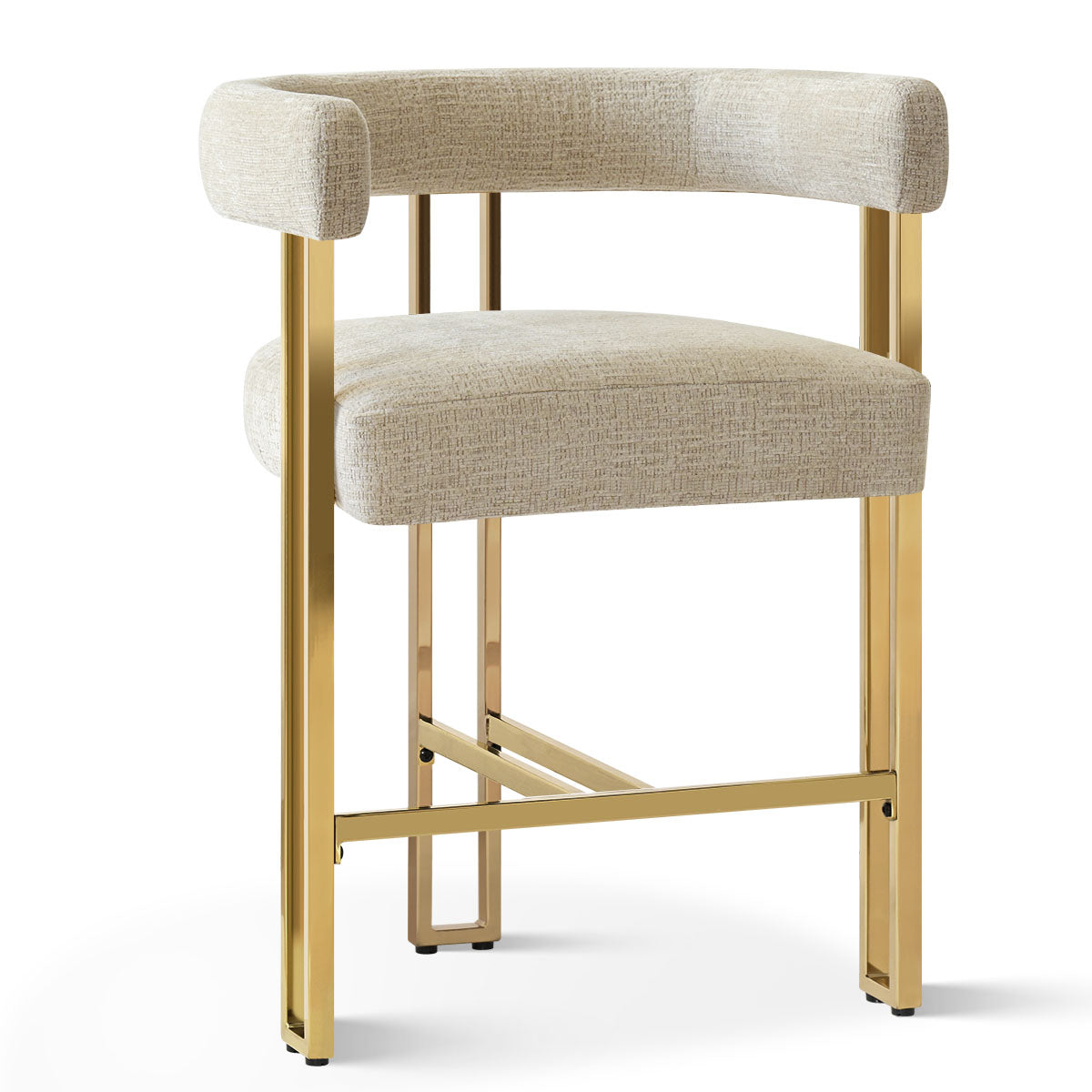 Mia 24" Modern Gold Chenille Counter Stool with Arms (Set of 2)