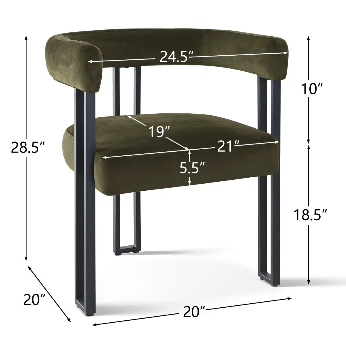 Olive Mia Velvet Accent Dining Chair dimensions, featuring modern design and sturdy frame.