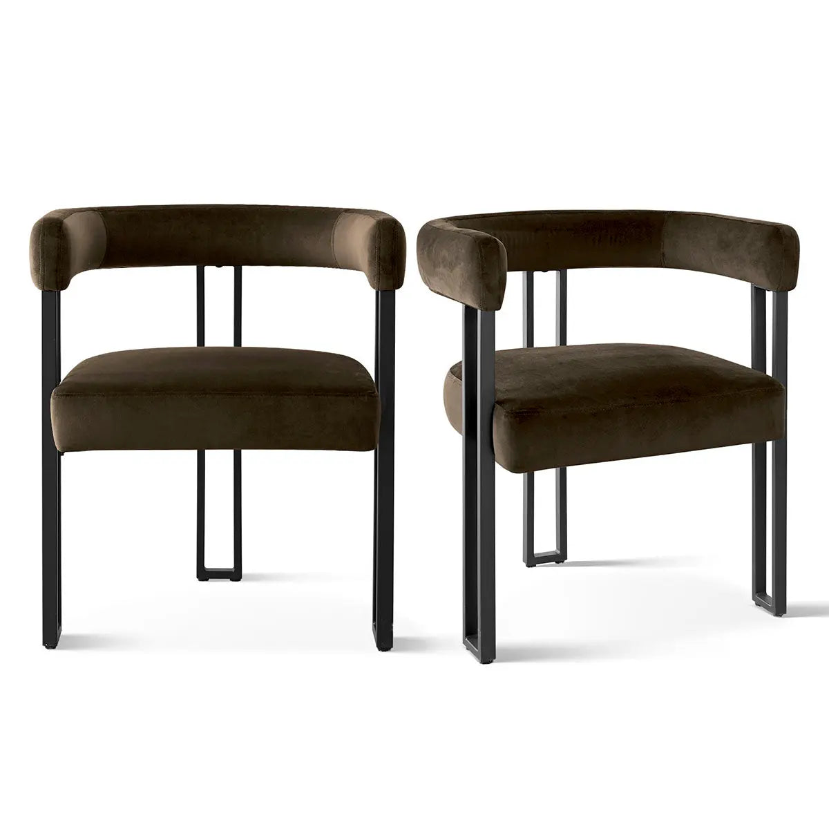 Pair of velvet dining chairs with black metal legs, Mia Accent, modern design.