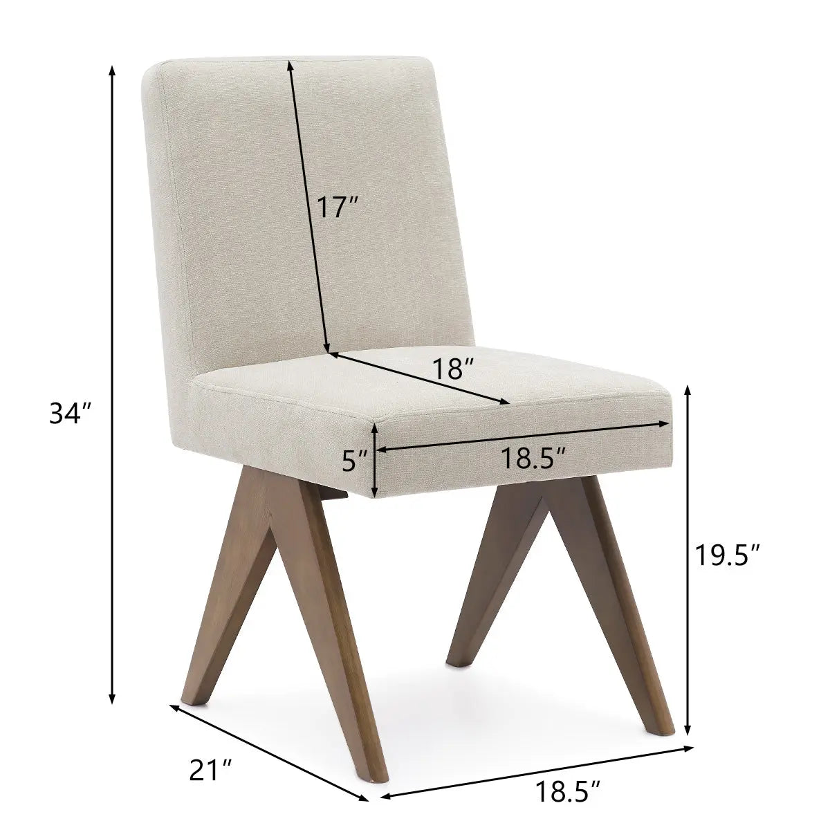 Morgan Mid Century Modern Upholstered Dining Chair dimensions, beige fabric, wooden legs, contemporary design.