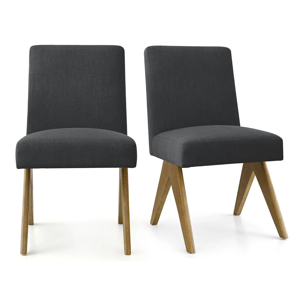 Morgan Mid-Century Boucle Upholstered Dining Chairs with wooden legs on white background.