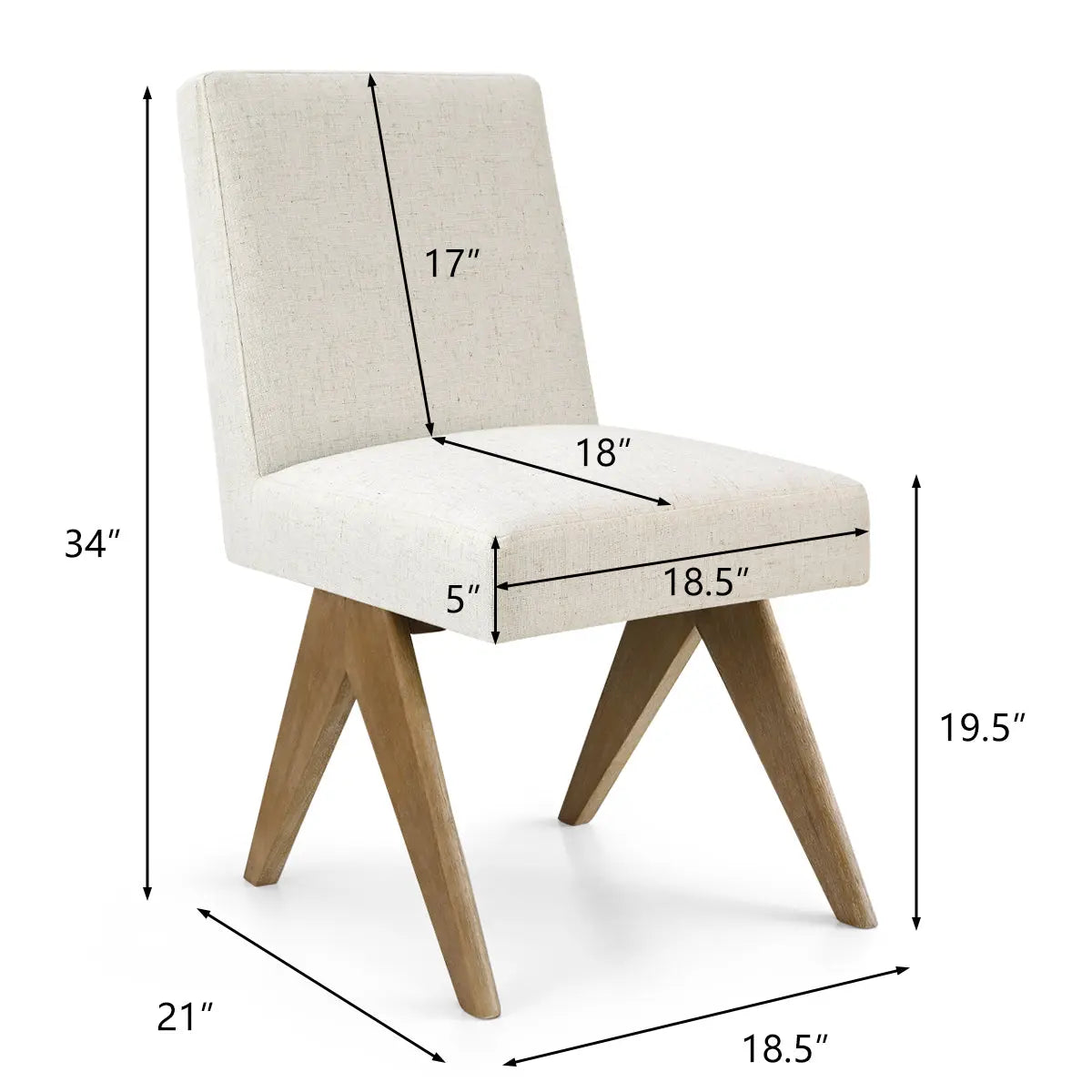 Morgan Mid-Century Boucle Upholstered Dining Chair, dimensions detailed, featuring wooden legs.