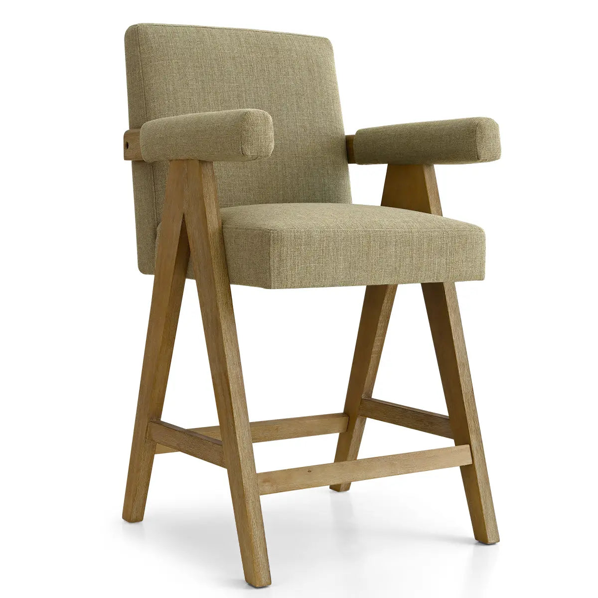 Morgan Mid Century Modern upholstered counter stool, wooden legs, upholstered seat, perfect for kitchens.