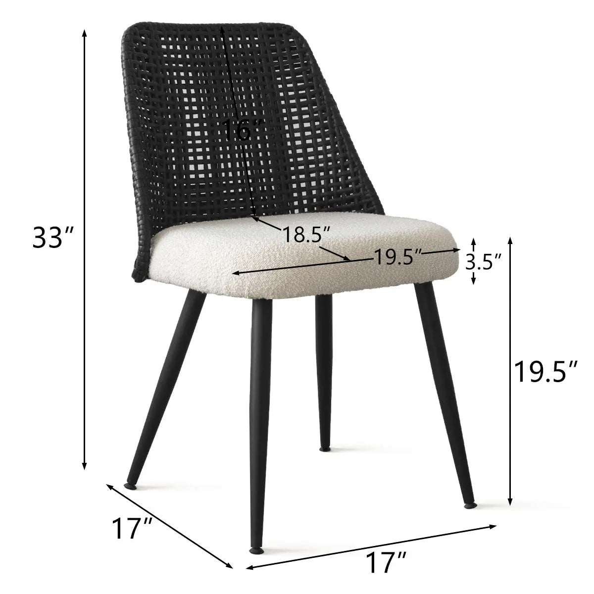 Nice Rattan Upholstered Dining Chair dimensions: 33"x18.5"x19.5", contemporary design with black legs.