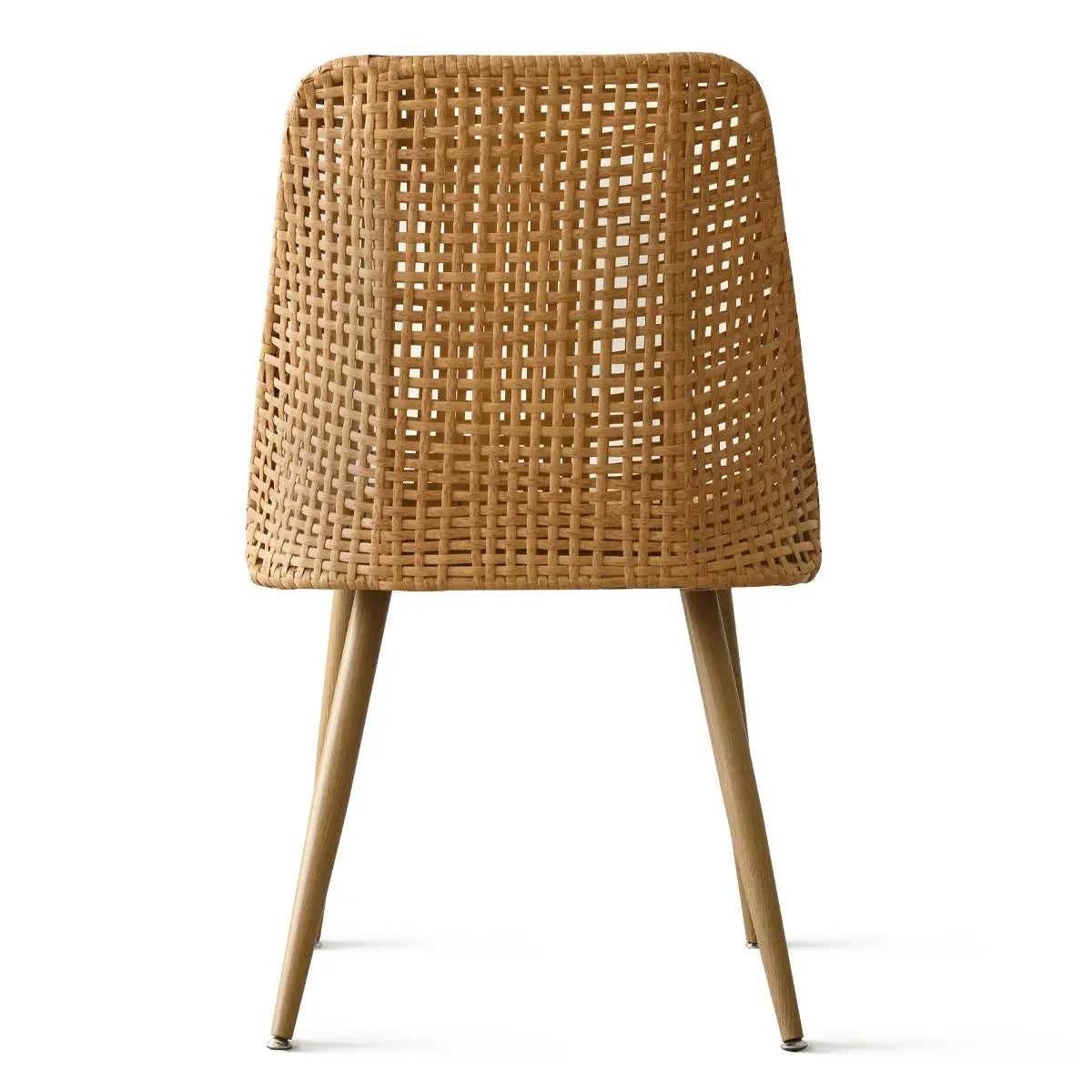 Nice Rattan Upholstered Dining Chair with woven backrest, no visible room setting or dimensions.