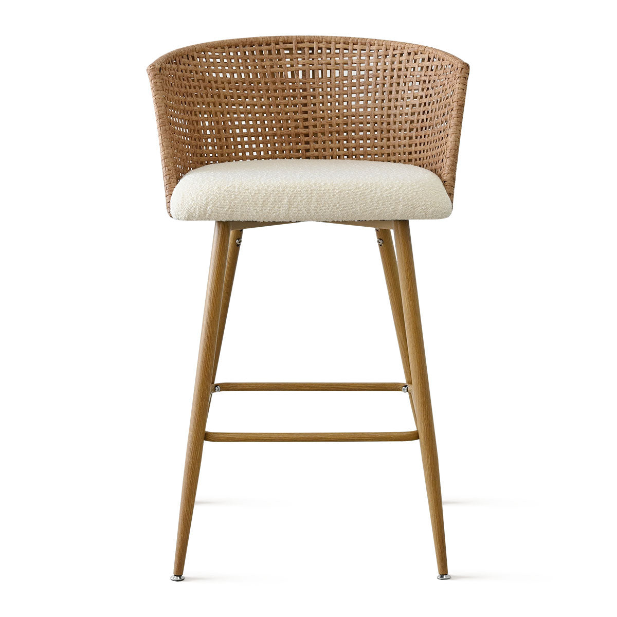 Nice 27" Beige Rattan Upholstered Curved-Back Counter Stool (Set of 4)