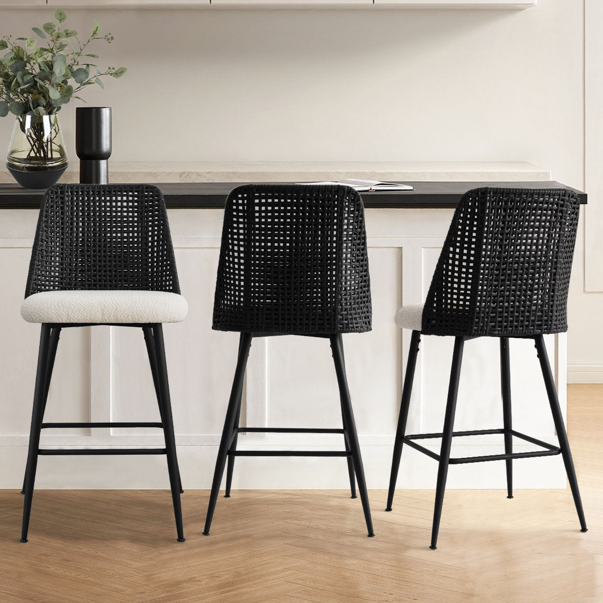 Nice 27" Rattan Upholstered Counter Stool (Set of 3)