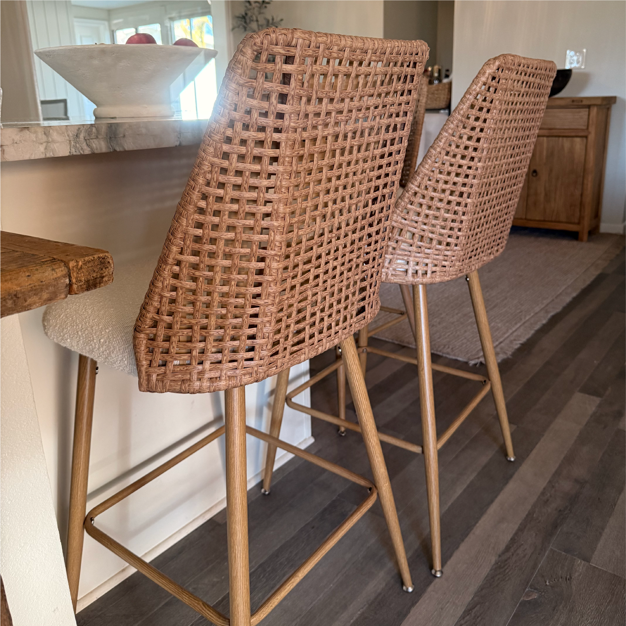 Nice 27" Modern Rattan Upholstered Counter Stool (Set of 4)