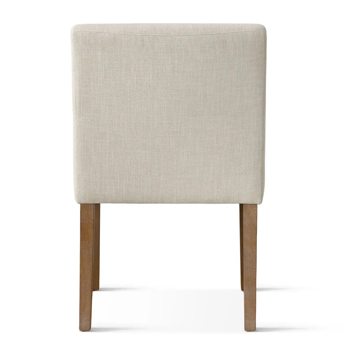 Back view of North Modern Boucle Upholstered Armchair with wooden legs, showcasing fabric texture.