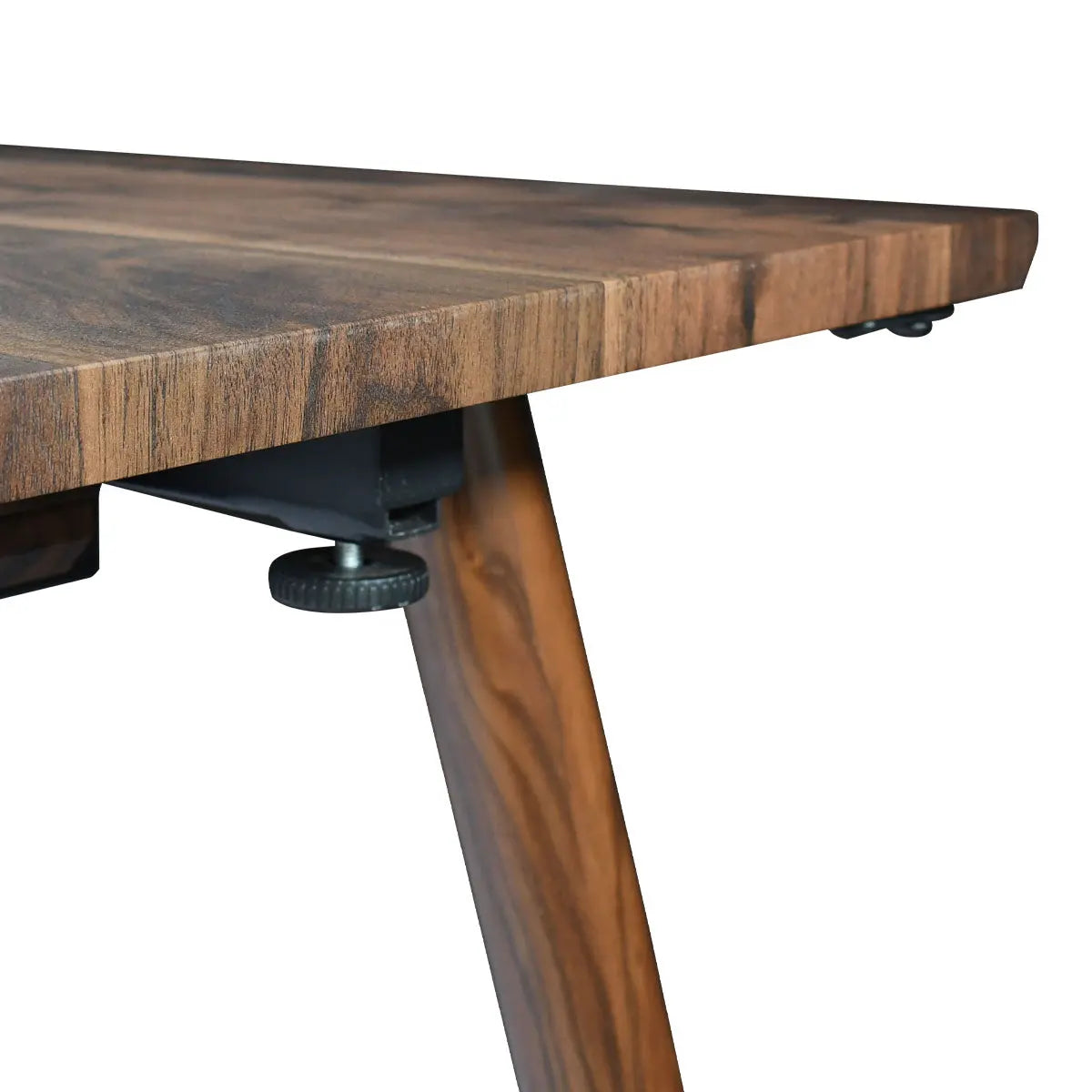 Close-up of the Odense Extendable Dining Table's wooden surface and legs. Modern rectangular design.