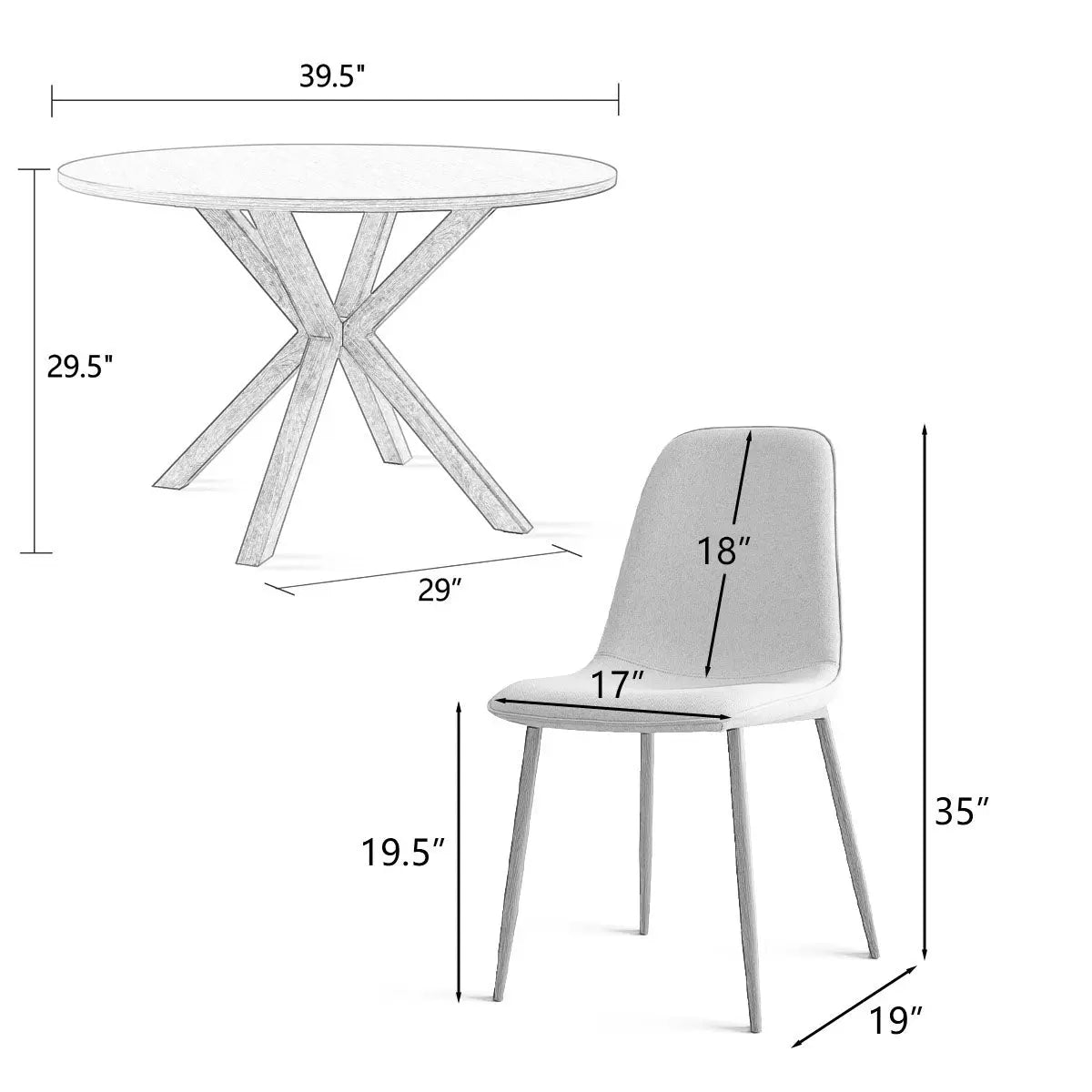 Oliver & Oslo Round Dining Table Set dimensions; modern chair, minimalist style, versatile room decor.